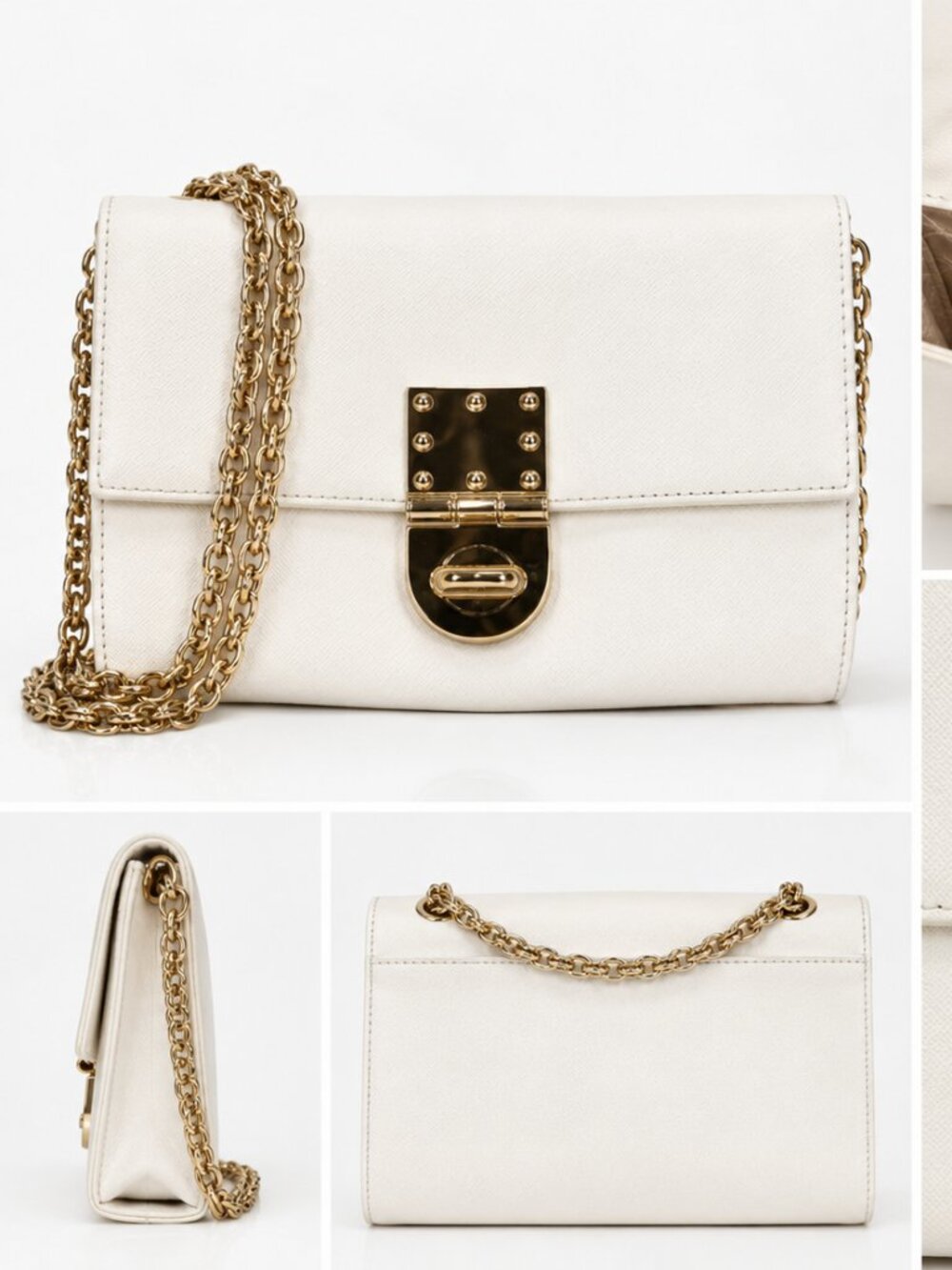 Badgley Mischka White Gold Chain Clutch Evening Bag Bridal Wedding